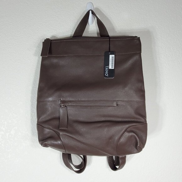 NWT Tano Brown Italian Leather Backpack With Adjustable Straps & Top Handle - Picture 1 of 14